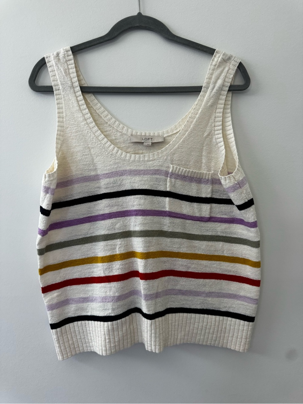 LOFT Cream Knit Tank with Multicolor Stripes